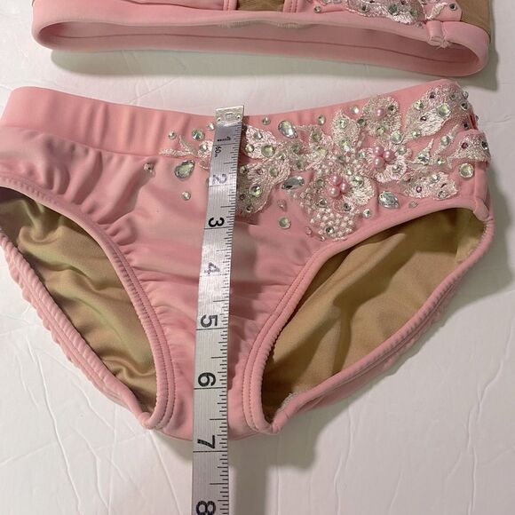 AA dance design custom solo costume pink rhinestone 2 piece set LC child - Picture 7 of 10